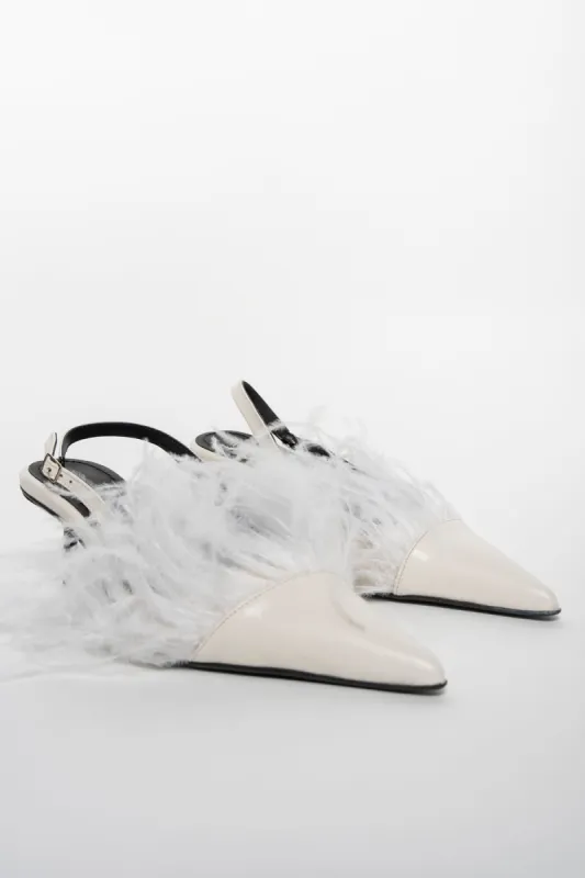 WHITE FEATHER SLING BACKS PUMPS made by Marques ’ Almeida