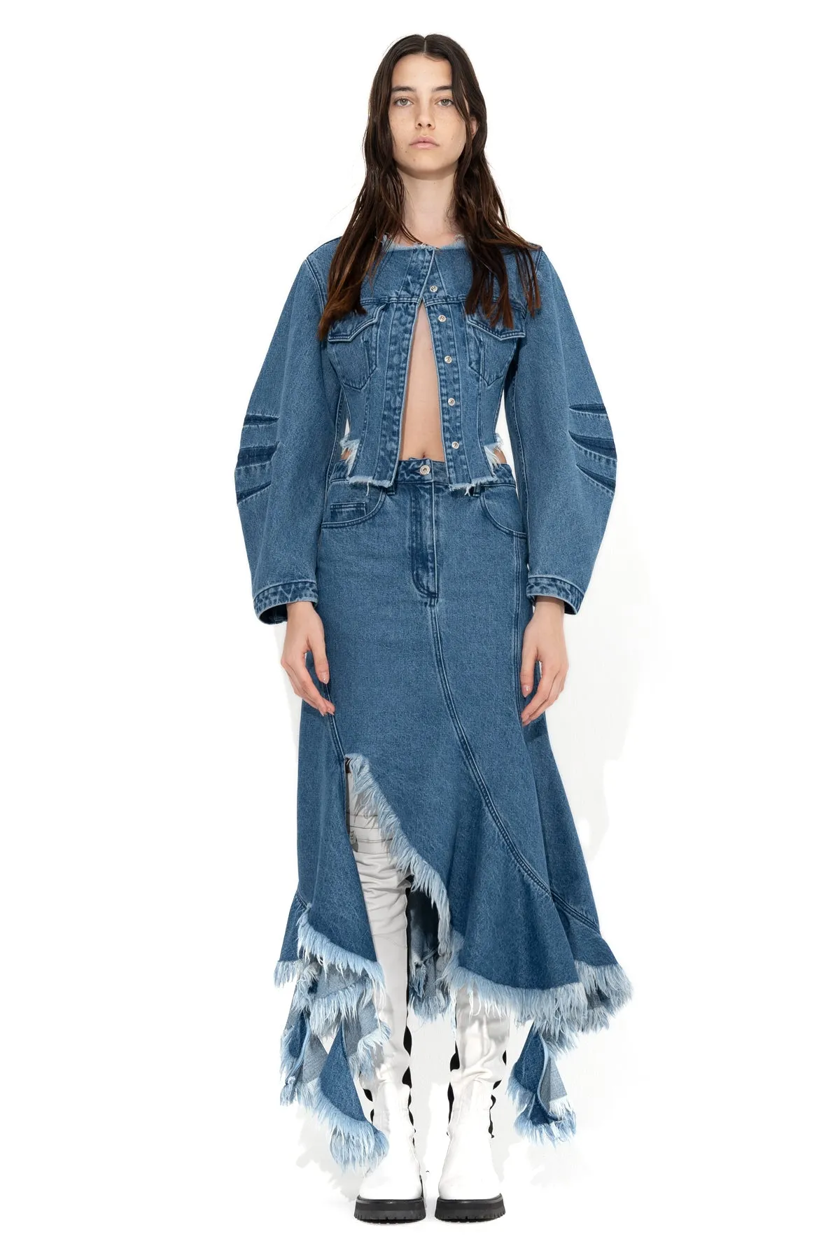 MID BLUE ROUND SLEEVE CROPPED JACKET sold by Marques ’ Almeida product image thumbnail 4