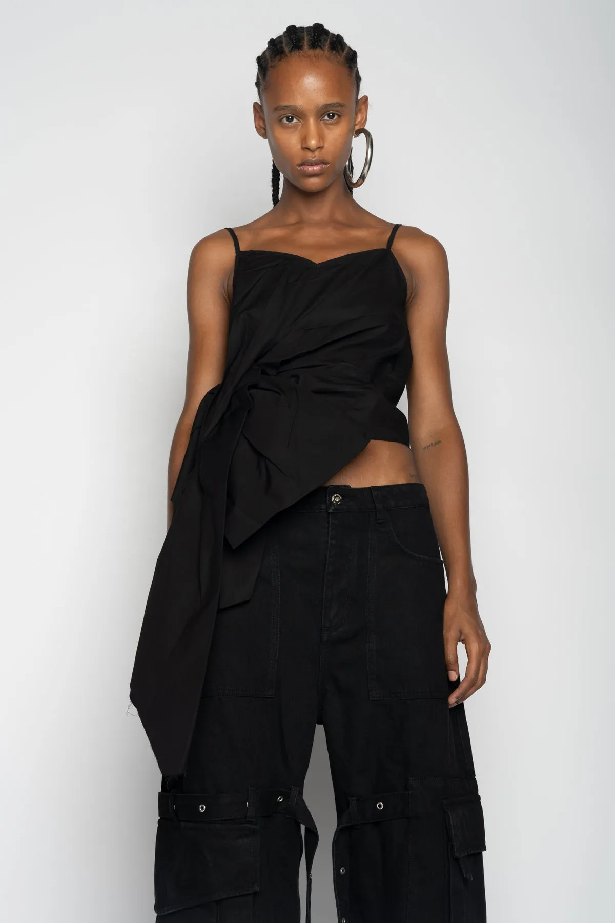 BLACK STRAP TOP WITH SIDE DRAPE sold by Marques ’ Almeida
