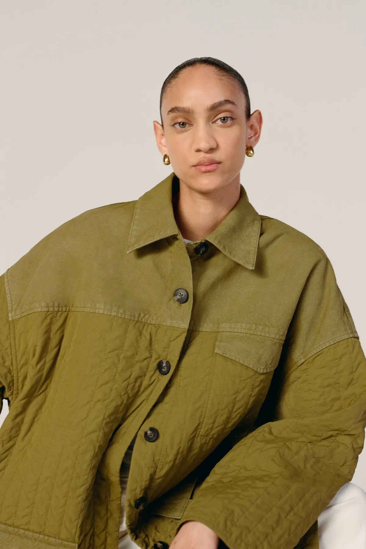 KHAKI PATCHWORK OVERSHIRT sold by Marques ’ Almeida product image thumbnail 4