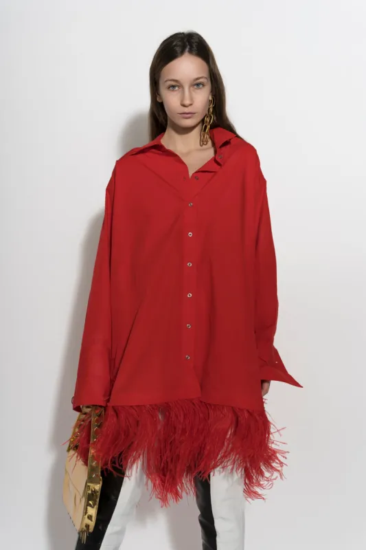 RED FEATHER HEM SHIRT DRESS sold by Marques ’ Almeida