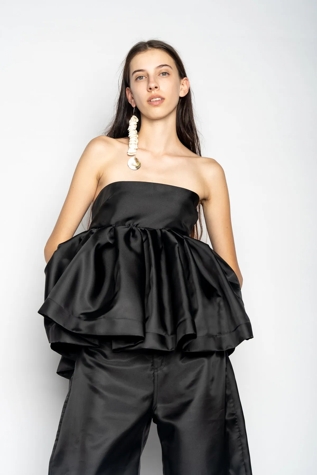 BLACK STRAPLESS PEPLUM TOP sold by Marques ’ Almeida