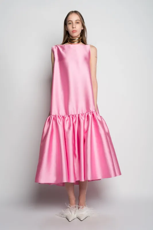 PINK MIDI SLEEVELESS PUFF HEM DRESS sold by Marques ’ Almeida