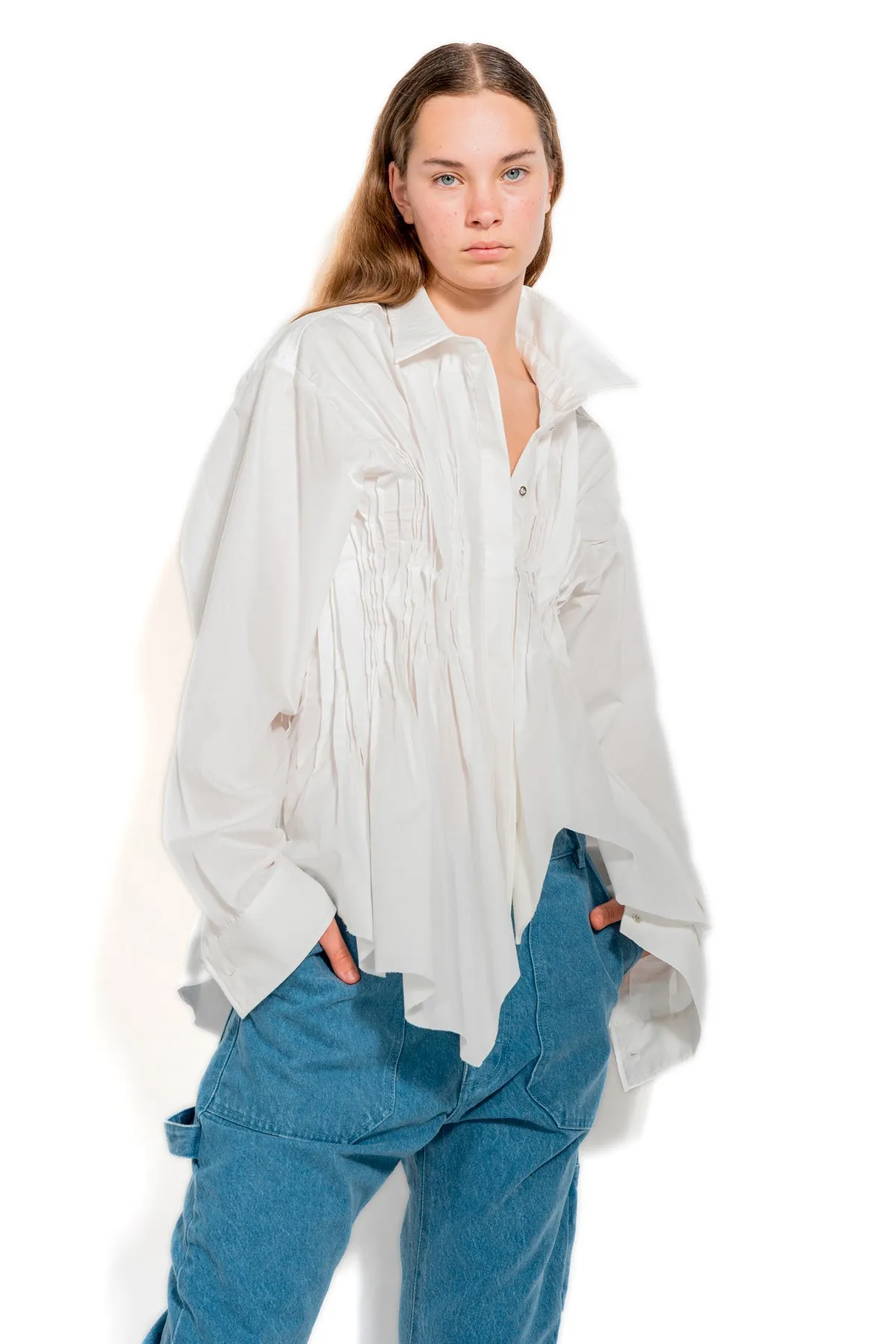 WHITE CINCHED PLEATED SHIRT sold by Marques ’ Almeida