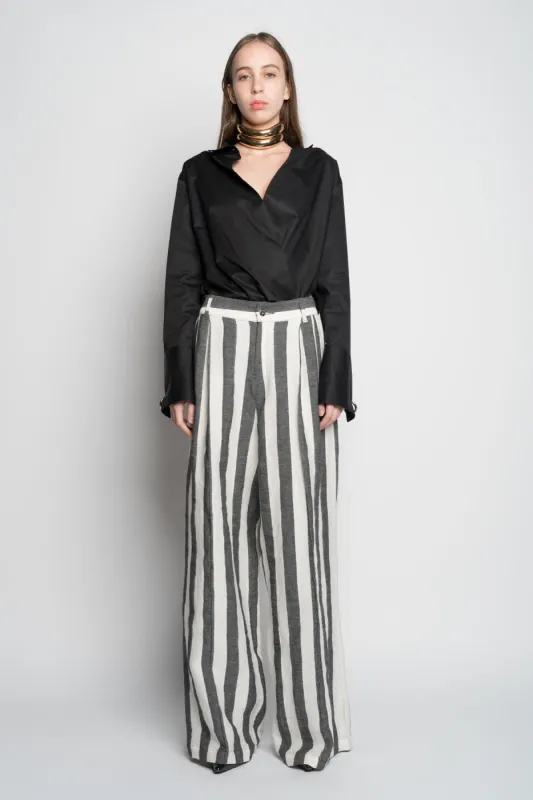 BLACK AND WHITE STRIPES WIDE LEG TROUSERS sold by Marques ’ Almeida