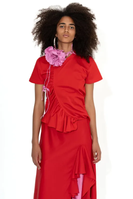 RED GATHERED T-SHIRT made by Marques ’ Almeida