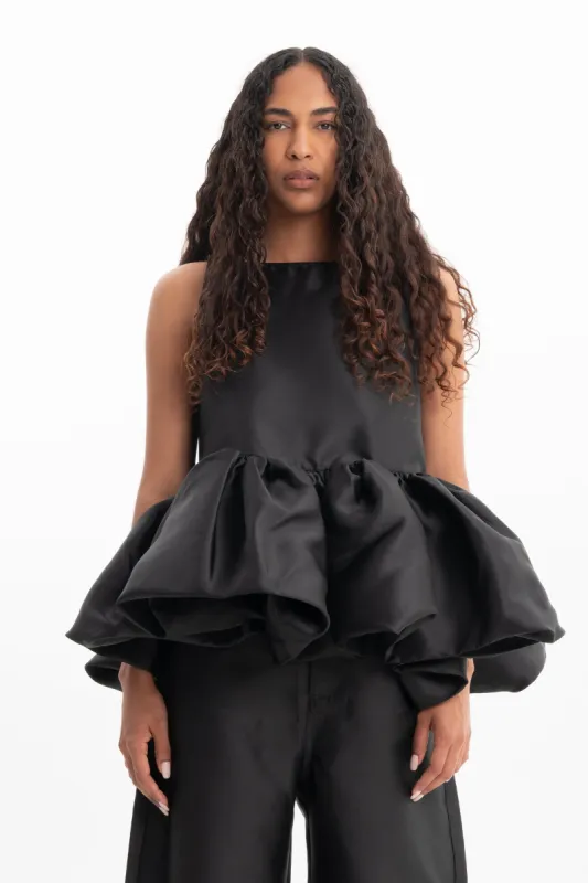 BLACK SLEEVELESS PUFF HEM TOP made by Marques ’ Almeida