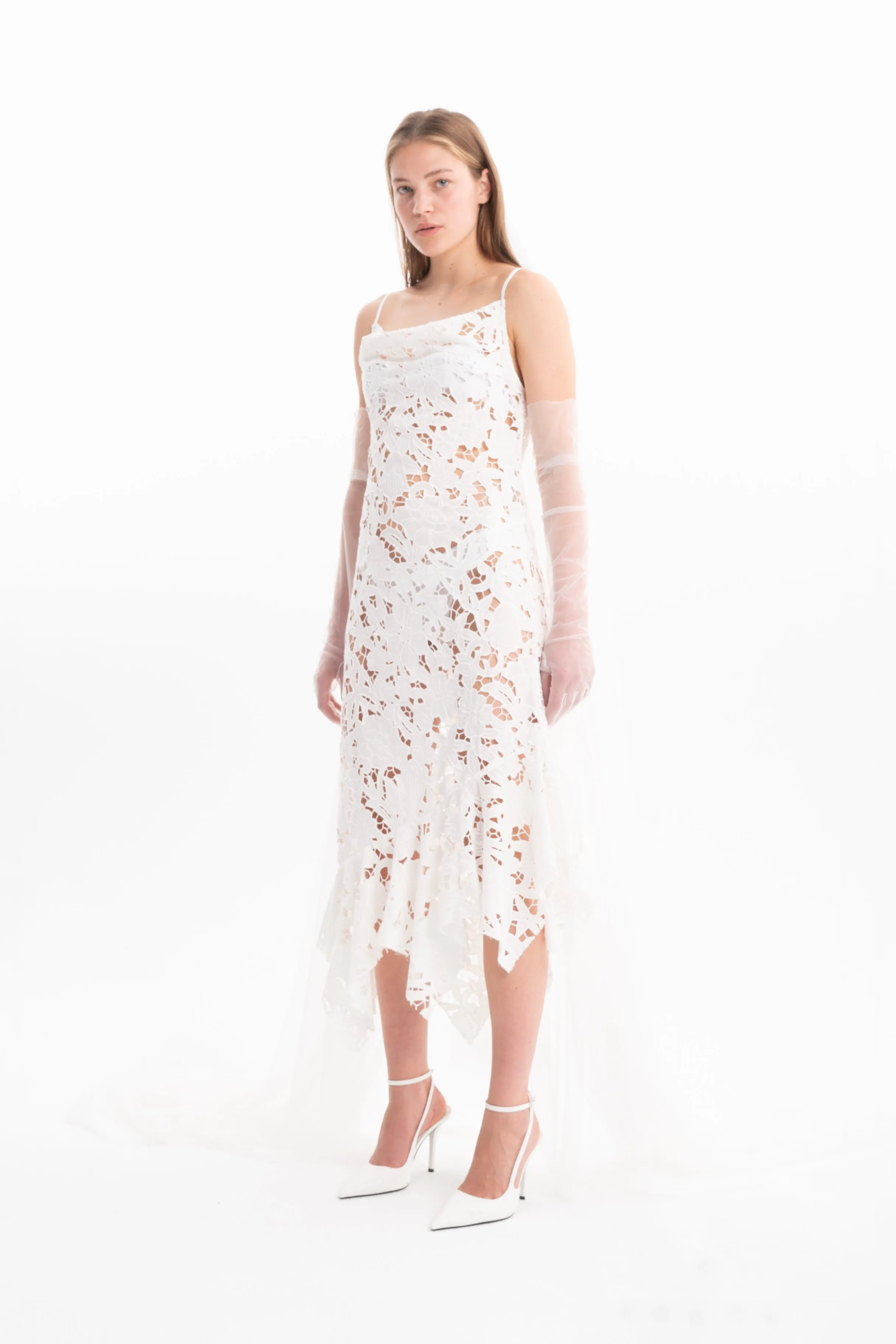 WHITE EMBROIDERED STRAP DRESS WITH PEPLUM sold by Marques ’ Almeida product image thumbnail 3