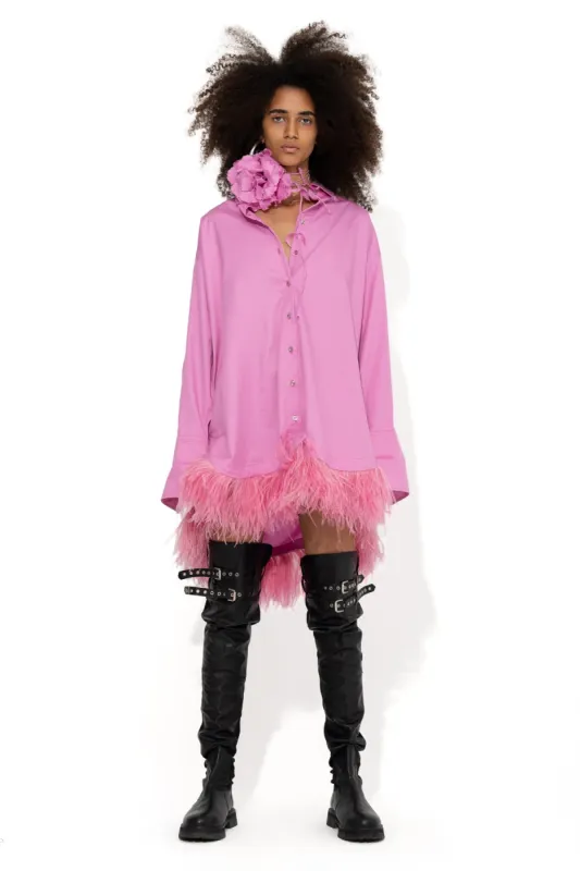 PINK FEATHER HEM SHIRT DRESS made by Marques ’ Almeida