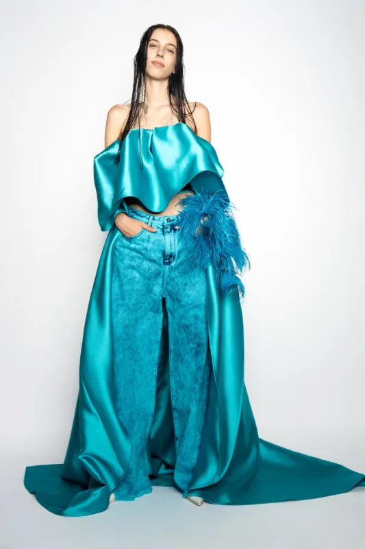 TURQUOISE DENIM BOYFRIENDS TROUSERS sold by Marques ’ Almeida