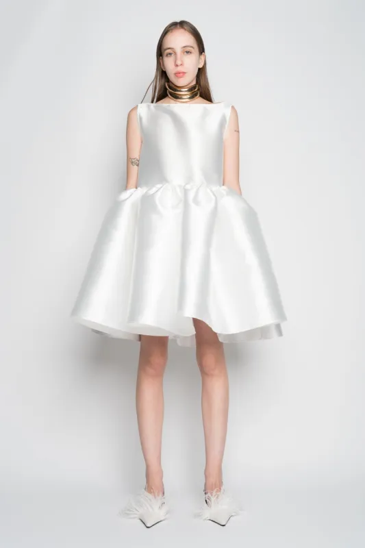 WHITE SHORT SLEEVELESS PUFF DRESS made by Marques ’ Almeida