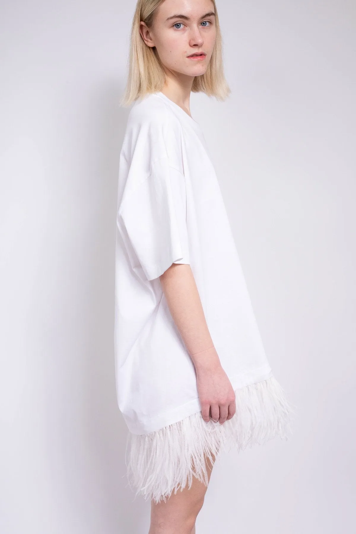 WHITE FEATHER HEM T-SHIRT DRESS sold by Marques ’ Almeida product image thumbnail 5