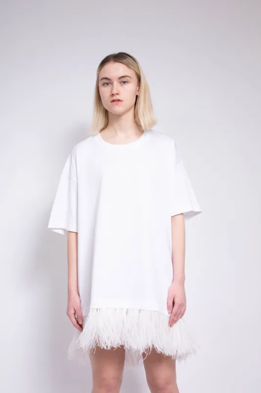 WHITE FEATHER HEM T-SHIRT DRESS made by Marques ’ Almeida