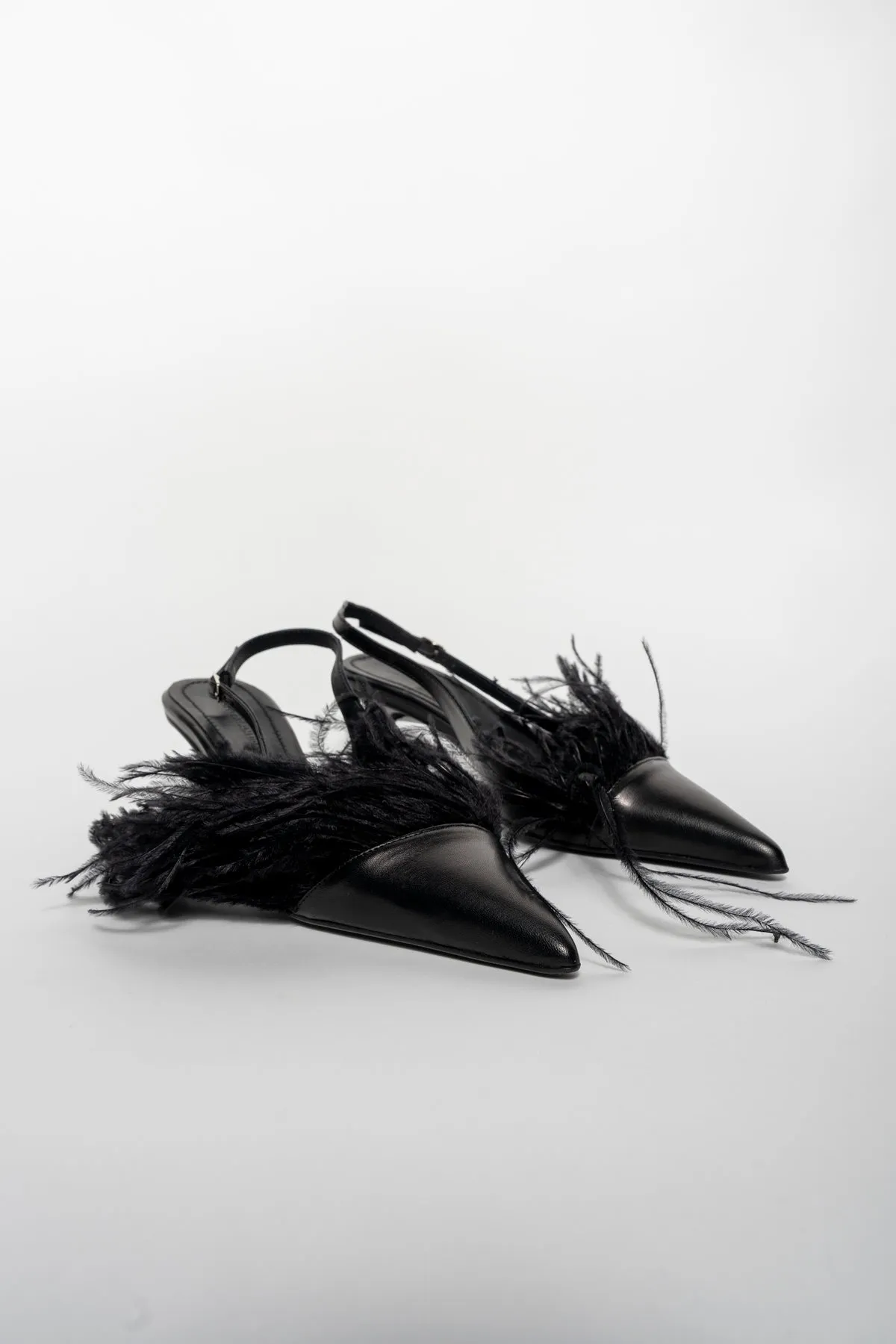 BLACK FEATHER SLING BACKS PUMPS sold by Marques ’ Almeida