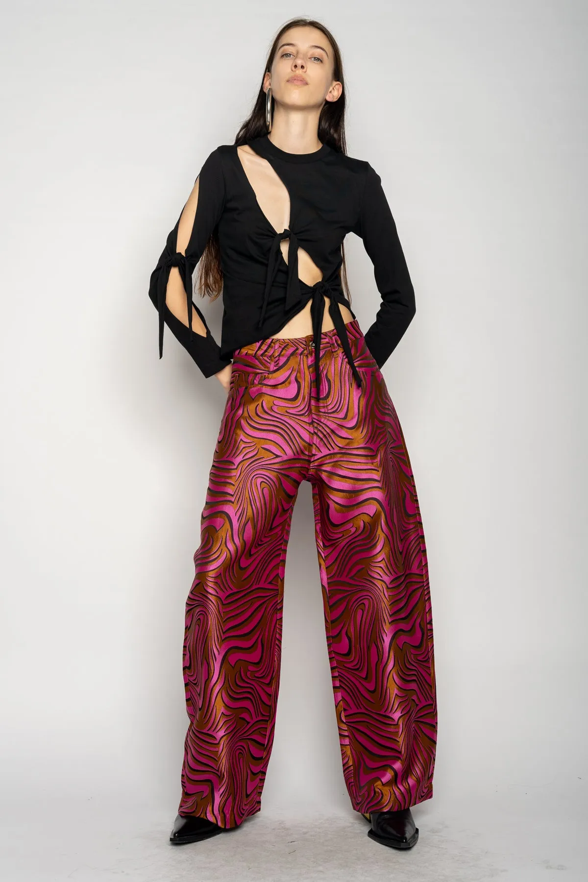 PINK ZEBRA BROCADE BOYFRIEND TROUSERS sold by Marques ’ Almeida