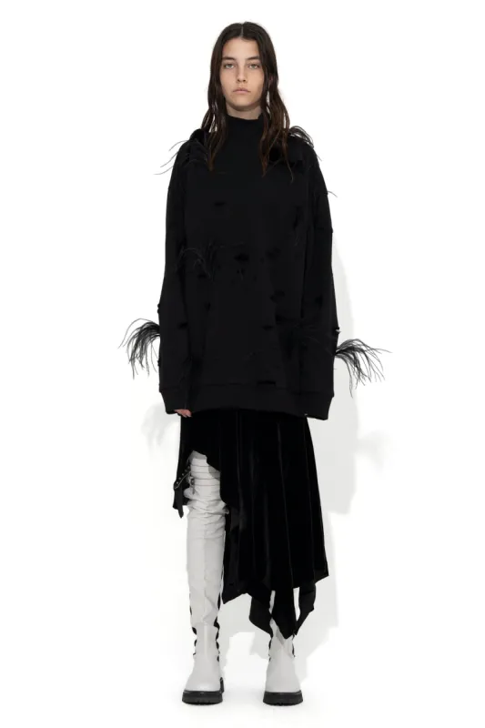 BLACK DISTRESSED TURTLENECK WITH FEATHERS made by Marques ’ Almeida