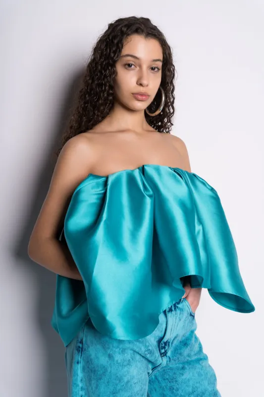 TURQUOISE PLEATED STRAPLESS TOP sold by Marques ’ Almeida
