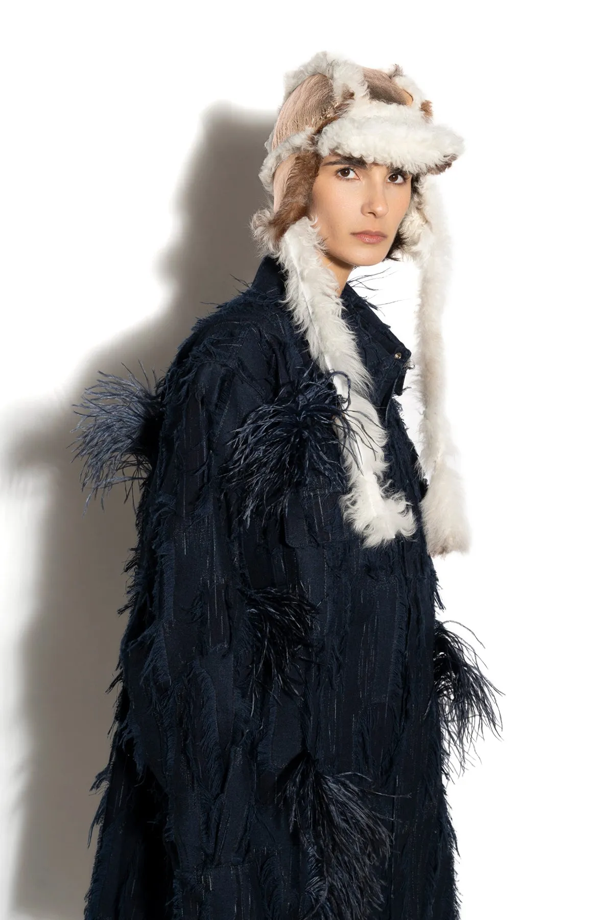 ROSE GOLD LEATHER EAR COVER HAT sold by Marques ’ Almeida