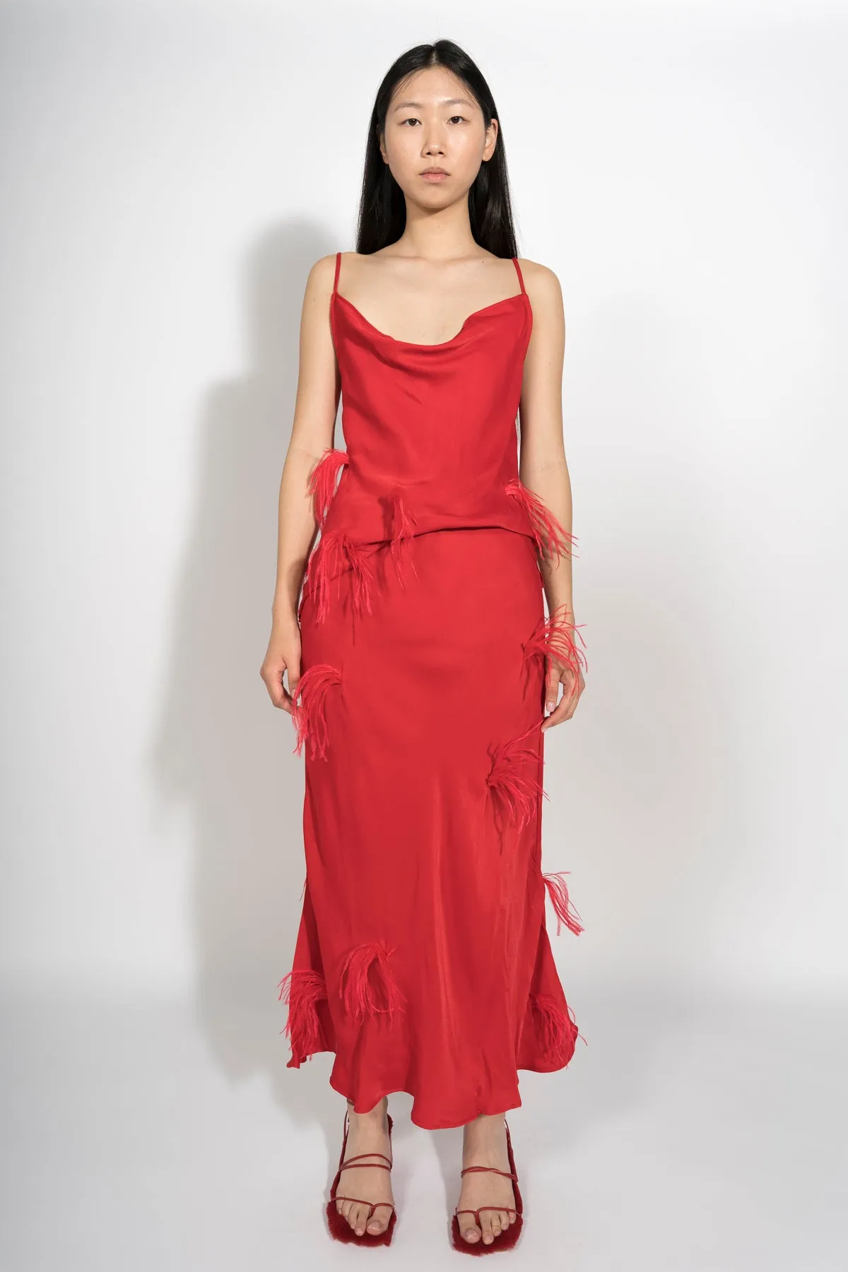 RED SLIP TOP WITH FEATHERS sold by Marques ’ Almeida product image thumbnail 5