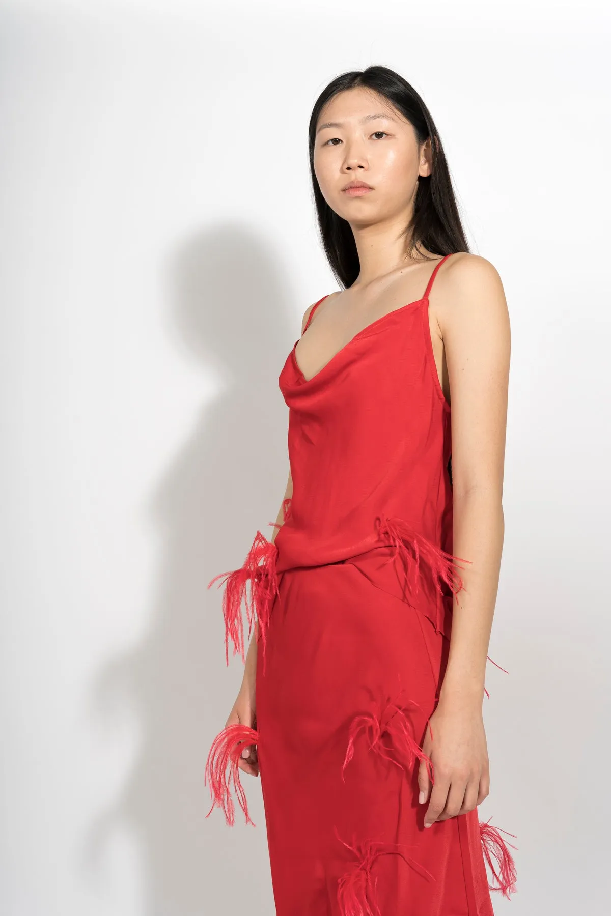RED SLIP TOP WITH FEATHERS sold by Marques ’ Almeida product image thumbnail 3