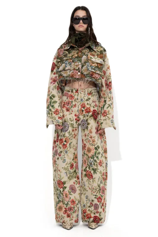 BEIGE FLORAL BROCADE BOYFRIEND TROUSERS sold by Marques ’ Almeida