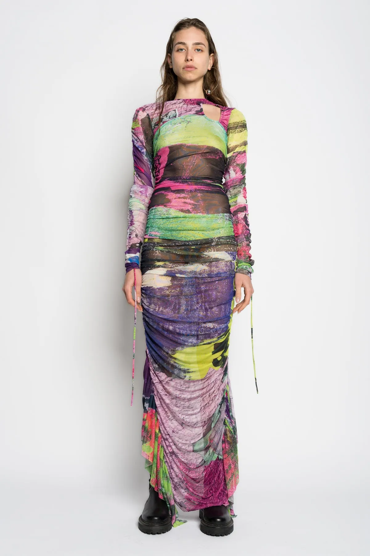 GRAFFITI PRINT LONG GATHERED MESH DRESS sold by Marques ’ Almeida product image thumbnail 4