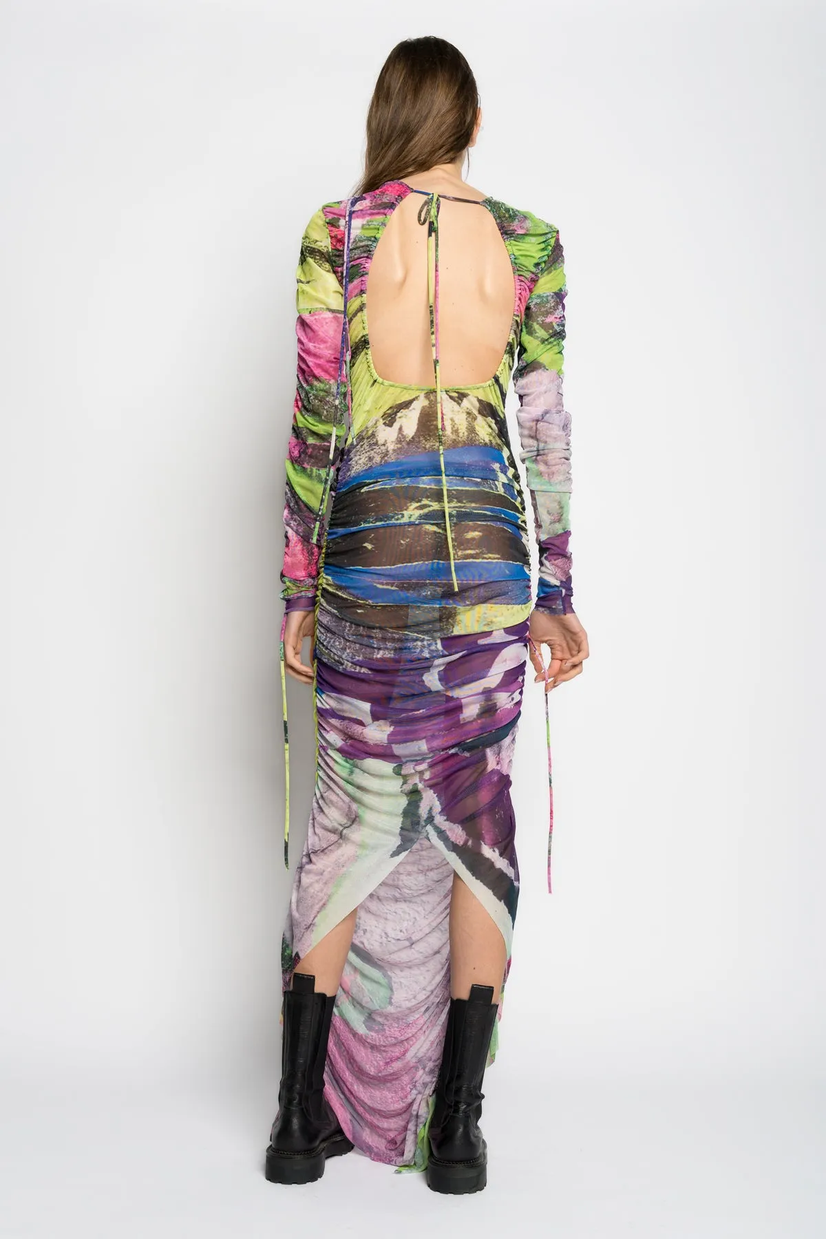 GRAFFITI PRINT LONG GATHERED MESH DRESS sold by Marques ’ Almeida product image thumbnail 2