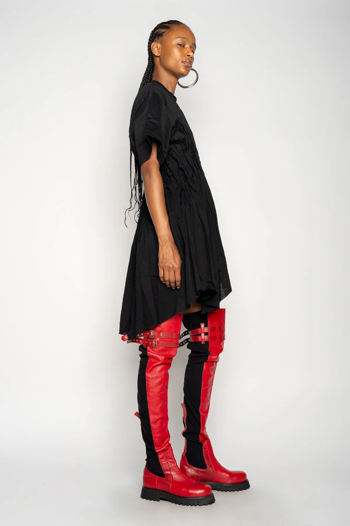 BLACK CINCHED PLEATED T-SHIRT DRESS sold by Marques ’ Almeida product image thumbnail 5
