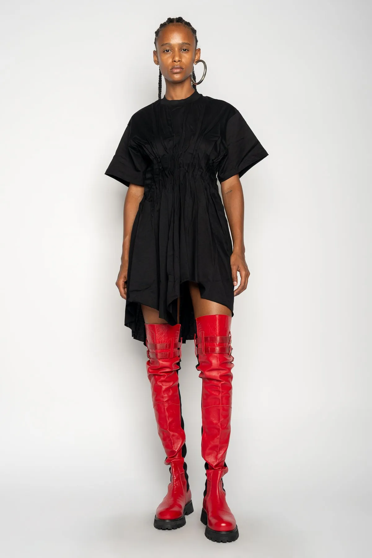 BLACK CINCHED PLEATED T-SHIRT DRESS sold by Marques ’ Almeida