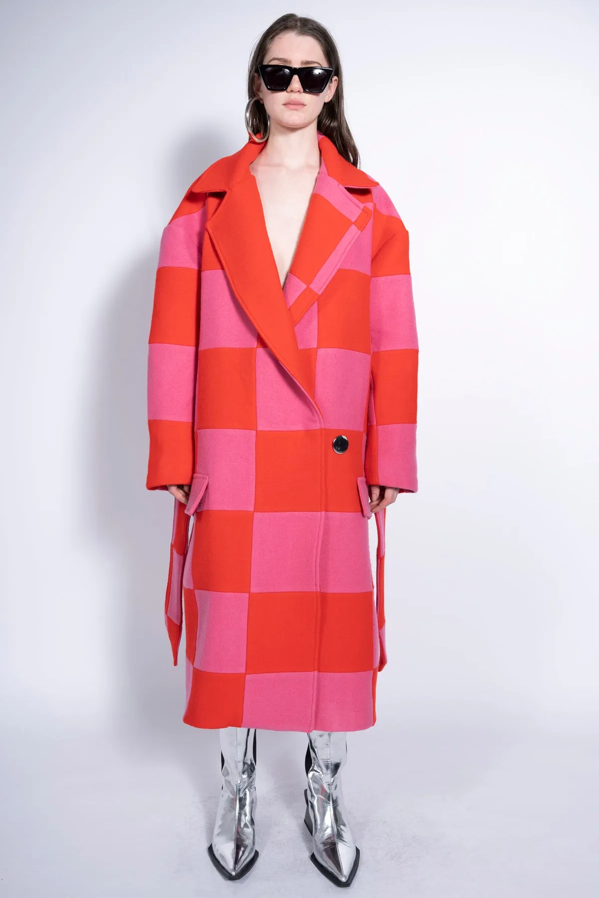 PINK AND RED CHECKED LONG COAT sold by Marques ’ Almeida