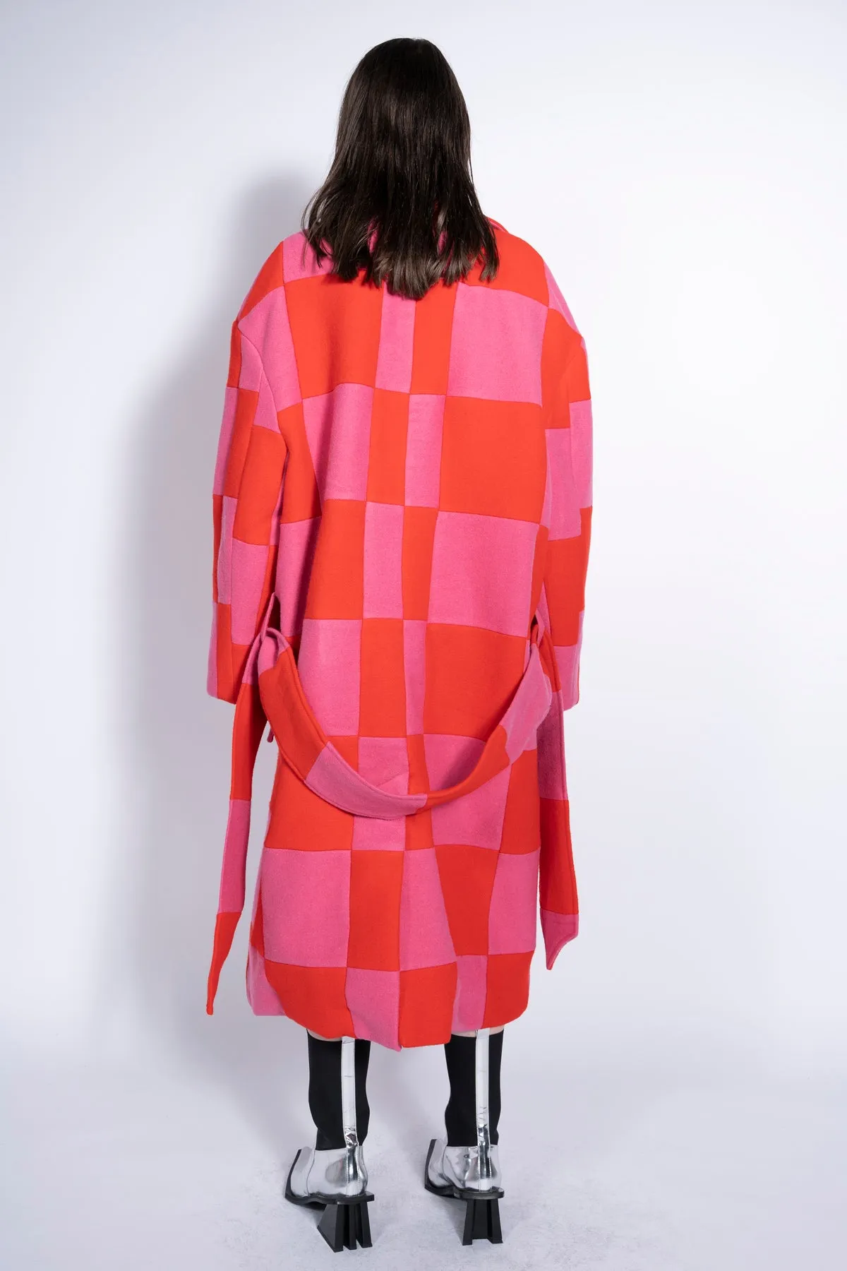 PINK AND RED CHECKED LONG COAT sold by Marques ’ Almeida product image thumbnail 3