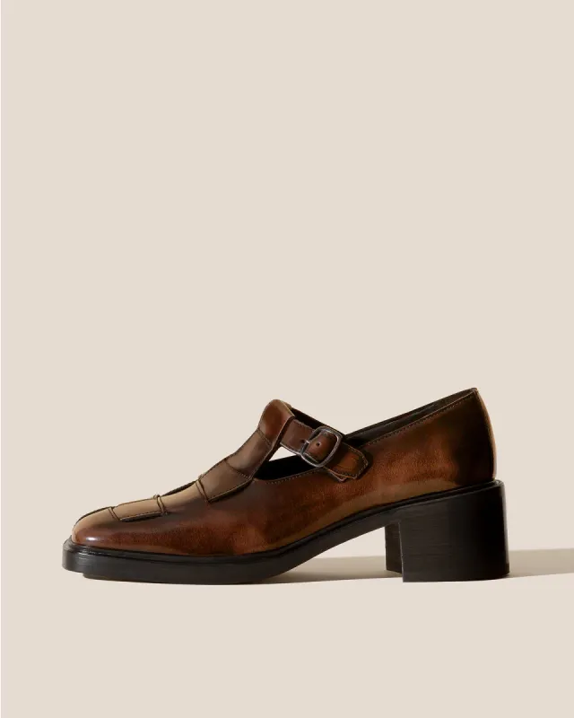 POBLA HEELED - Brushed Interwoven T-Bar Loafer sold by Hereu Studio