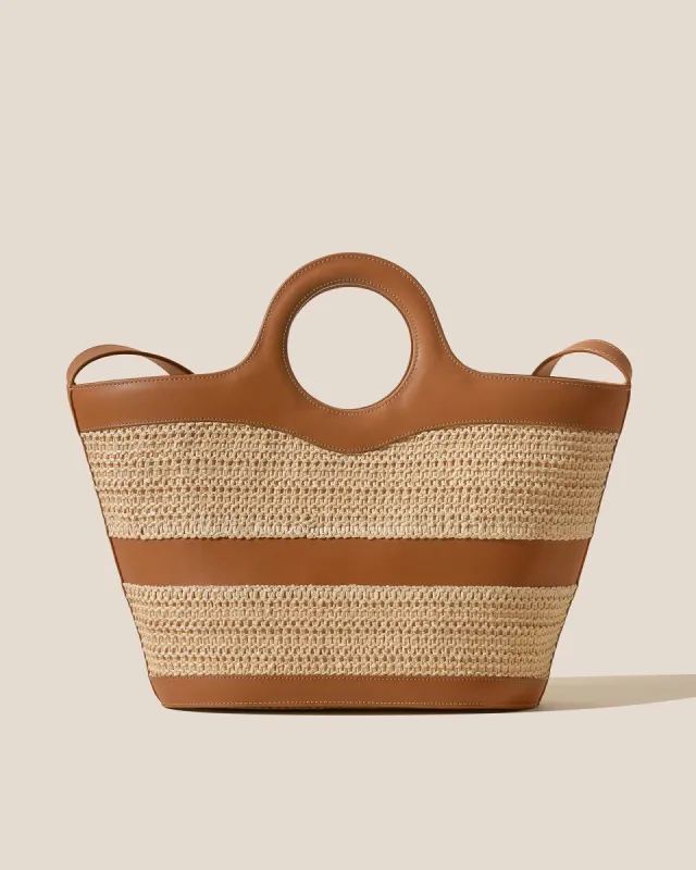 NASTA - Leather Framed Raffia Tote Bag sold by Hereu Studio