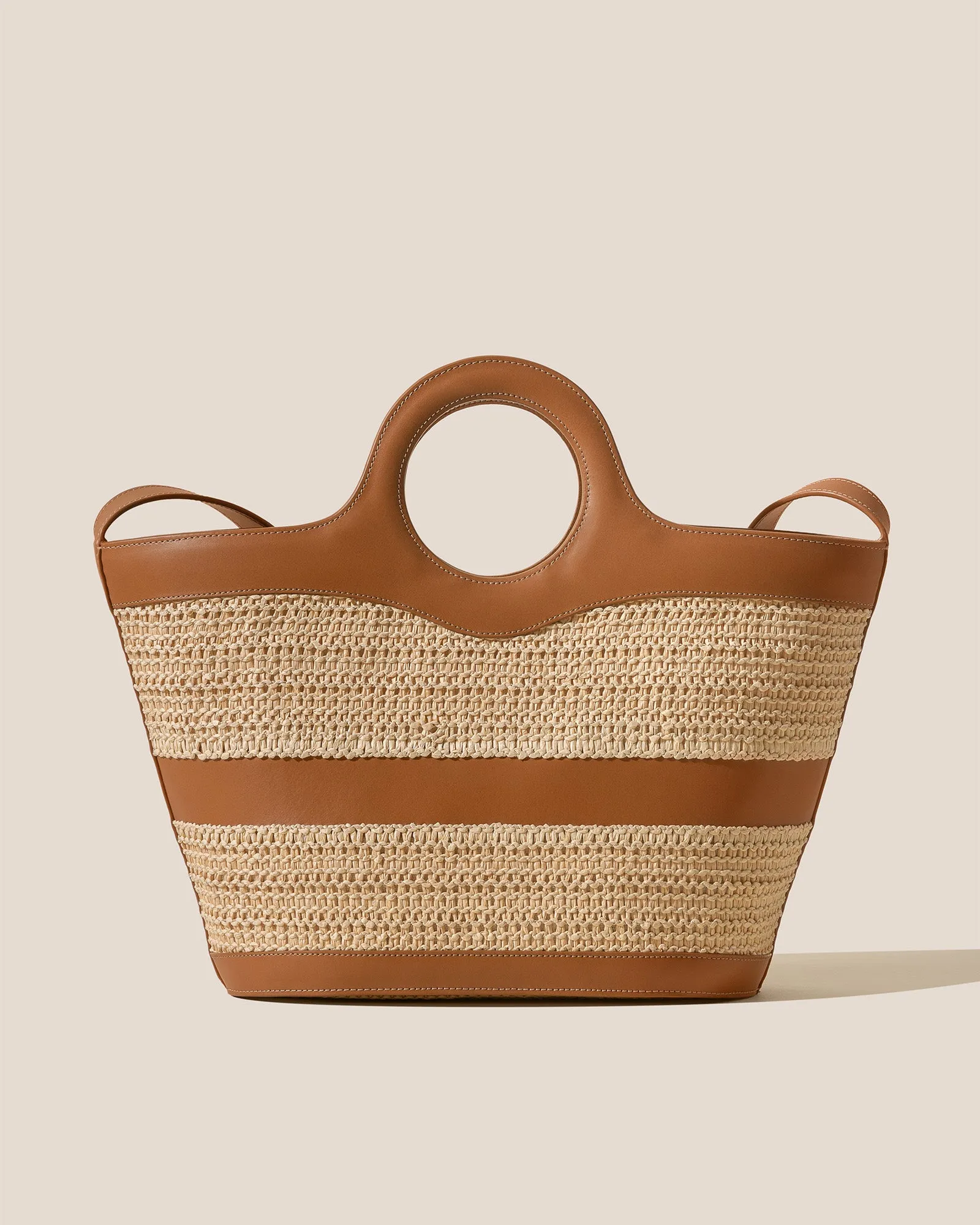 NASTA - Leather Framed Raffia Tote Bag sold by Hereu Studio