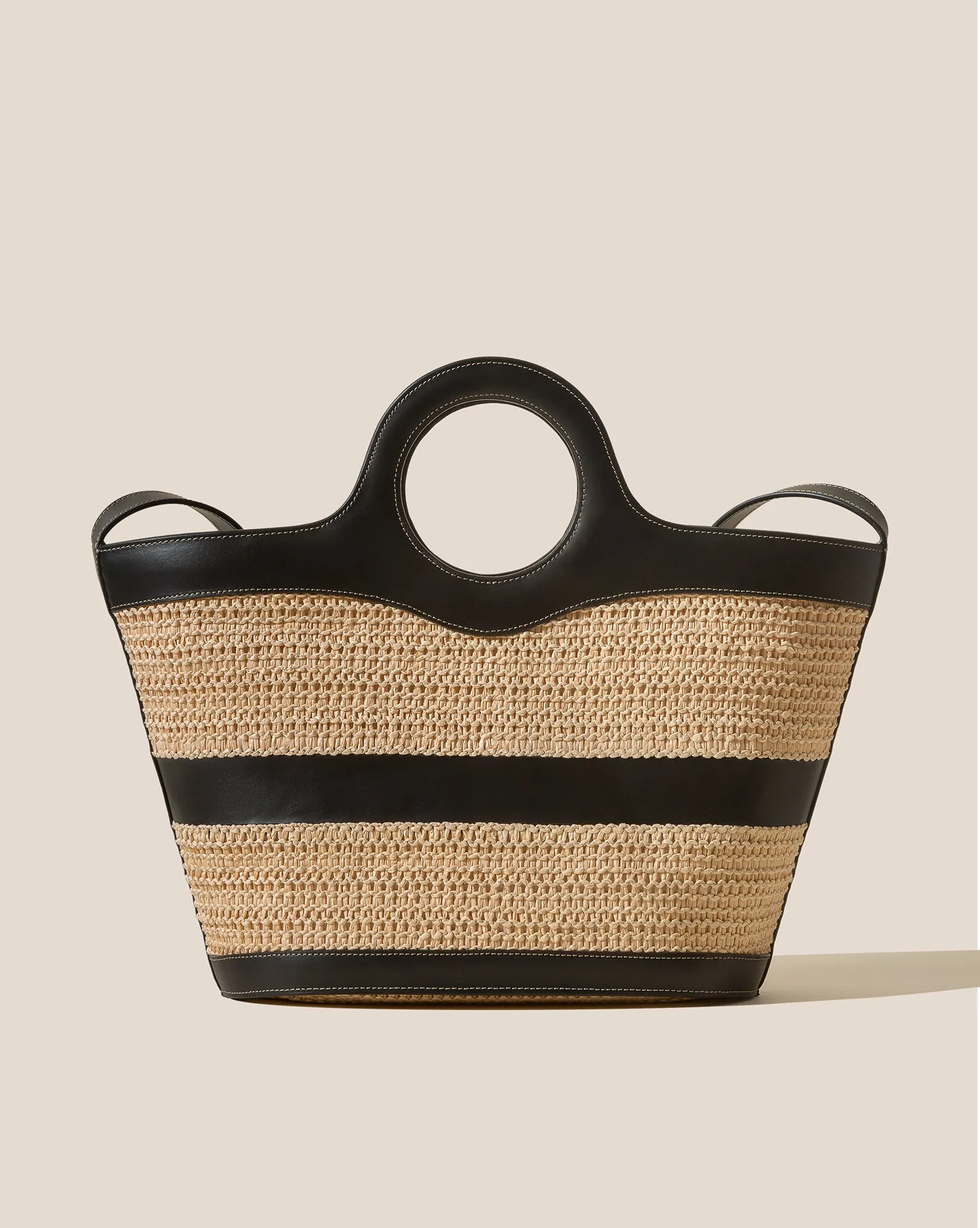 NASTA - Leather Framed Raffia Tote Bag sold by Hereu Studio
