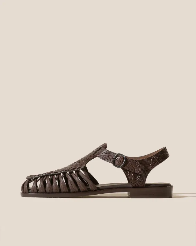 ALARO EMBOSSED VEG-TAN - Square-Toe T-bar Sandal sold by Hereu Studio