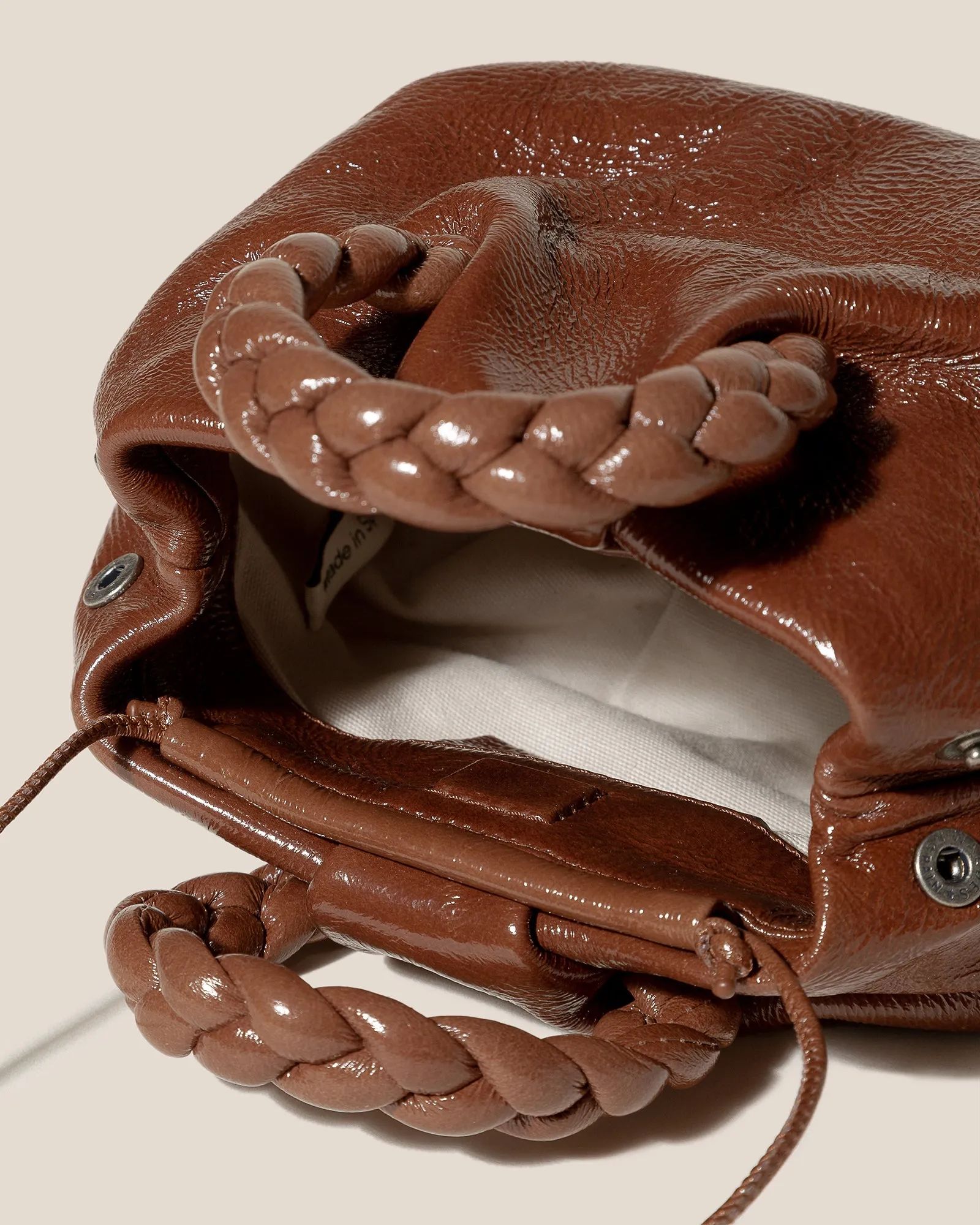 BOMBON CRINKLED GLOSSY - Plaited-handle Leather Handbag sold by Hereu Studio product image thumbnail 4