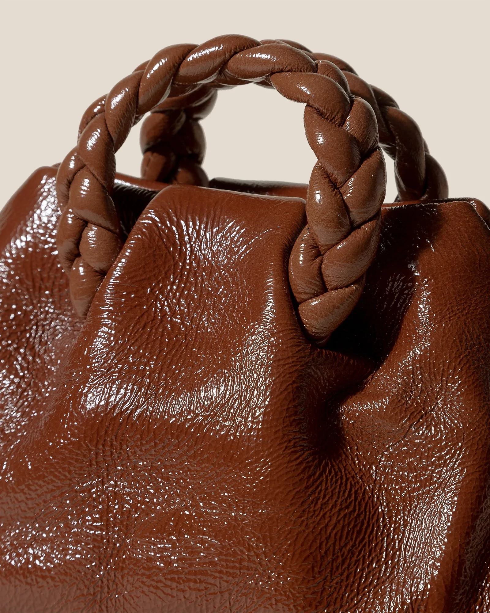 BOMBON CRINKLED GLOSSY - Plaited-handle Leather Handbag sold by Hereu Studio product image thumbnail 3