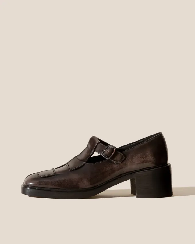 POBLA HEELED - Brushed Interwoven T-Bar Loafer sold by Hereu Studio