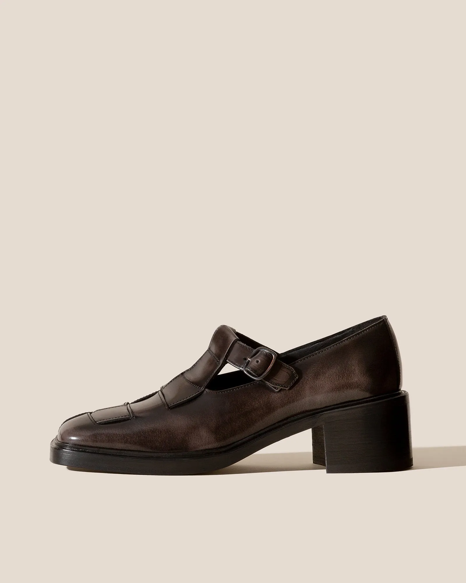 POBLA HEELED - Brushed Interwoven T-Bar Loafer sold by Hereu Studio