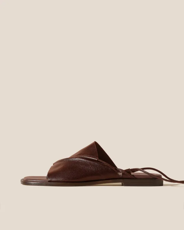 CLAVA ANKLE SUPPLE SHINY - Ankle Laced Asymmetrical Sandal sold by Hereu Studio