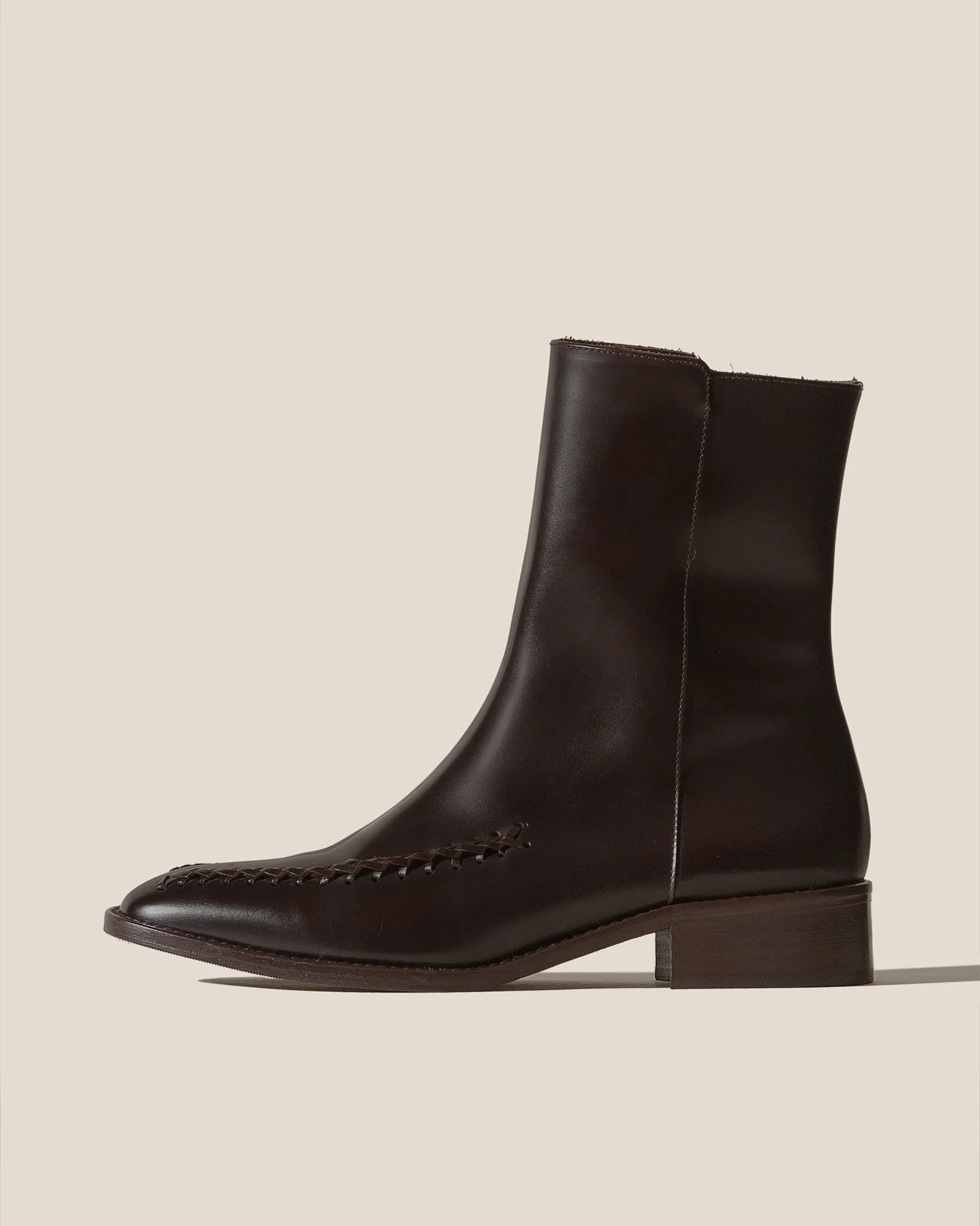 METLA POLISHED - Almond Toe Mid Calf Boot sold by Hereu Studio