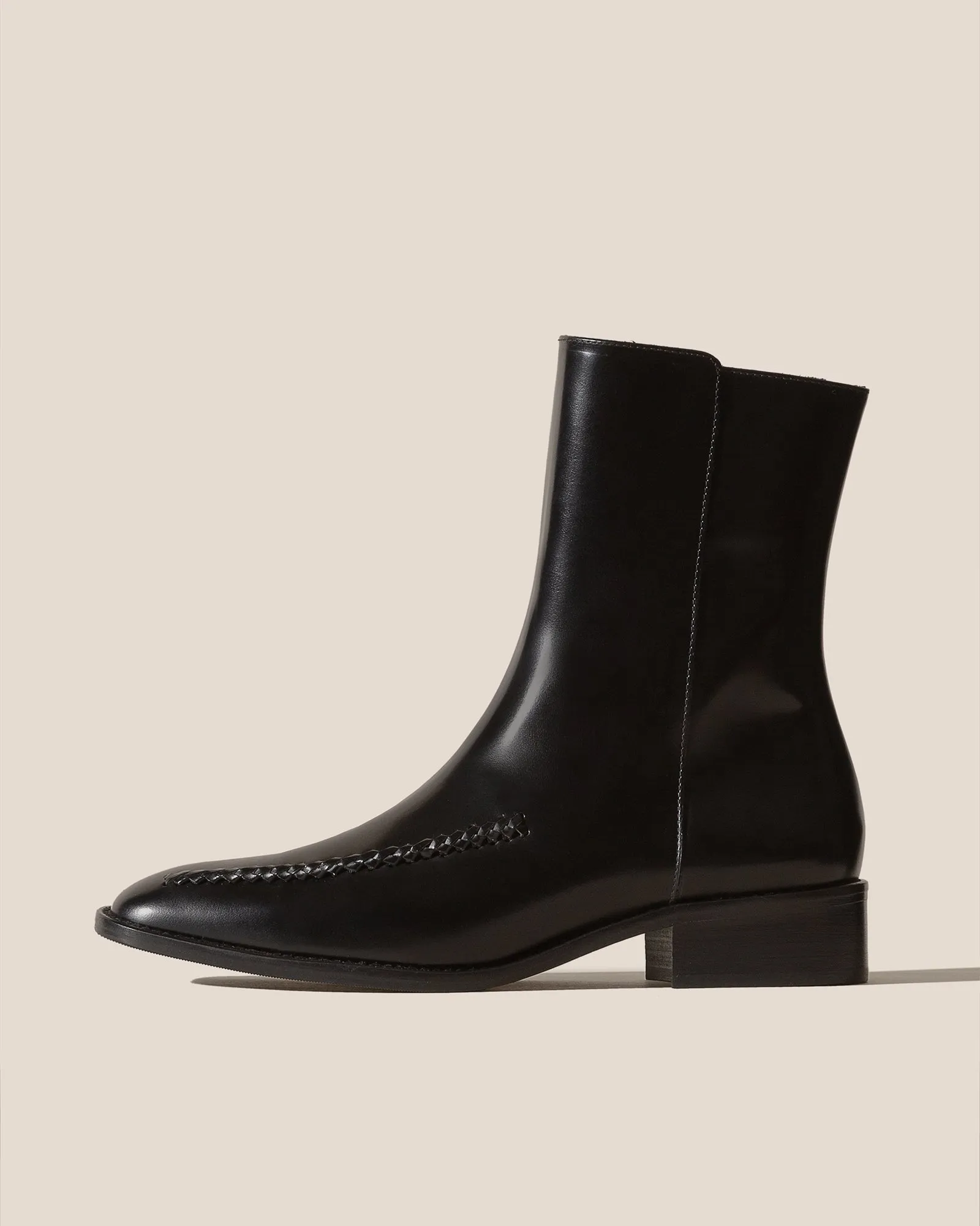 METLA POLISHED - Almond Toe Mid Calf Boot sold by Hereu Studio