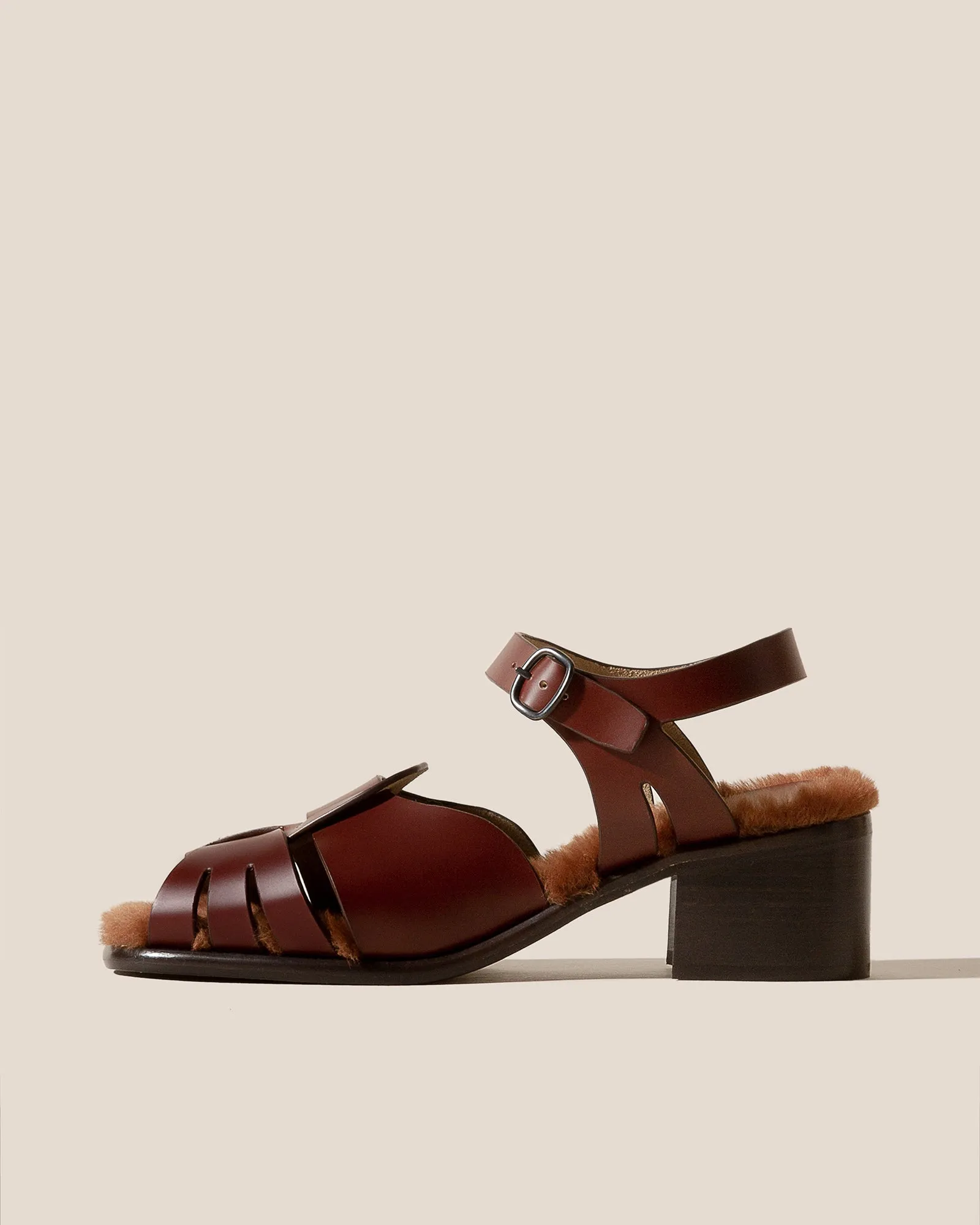 ANCORA SQUARED HEELED SHEARLING - Open-Toe Fisherman Sandal sold by Hereu Studio