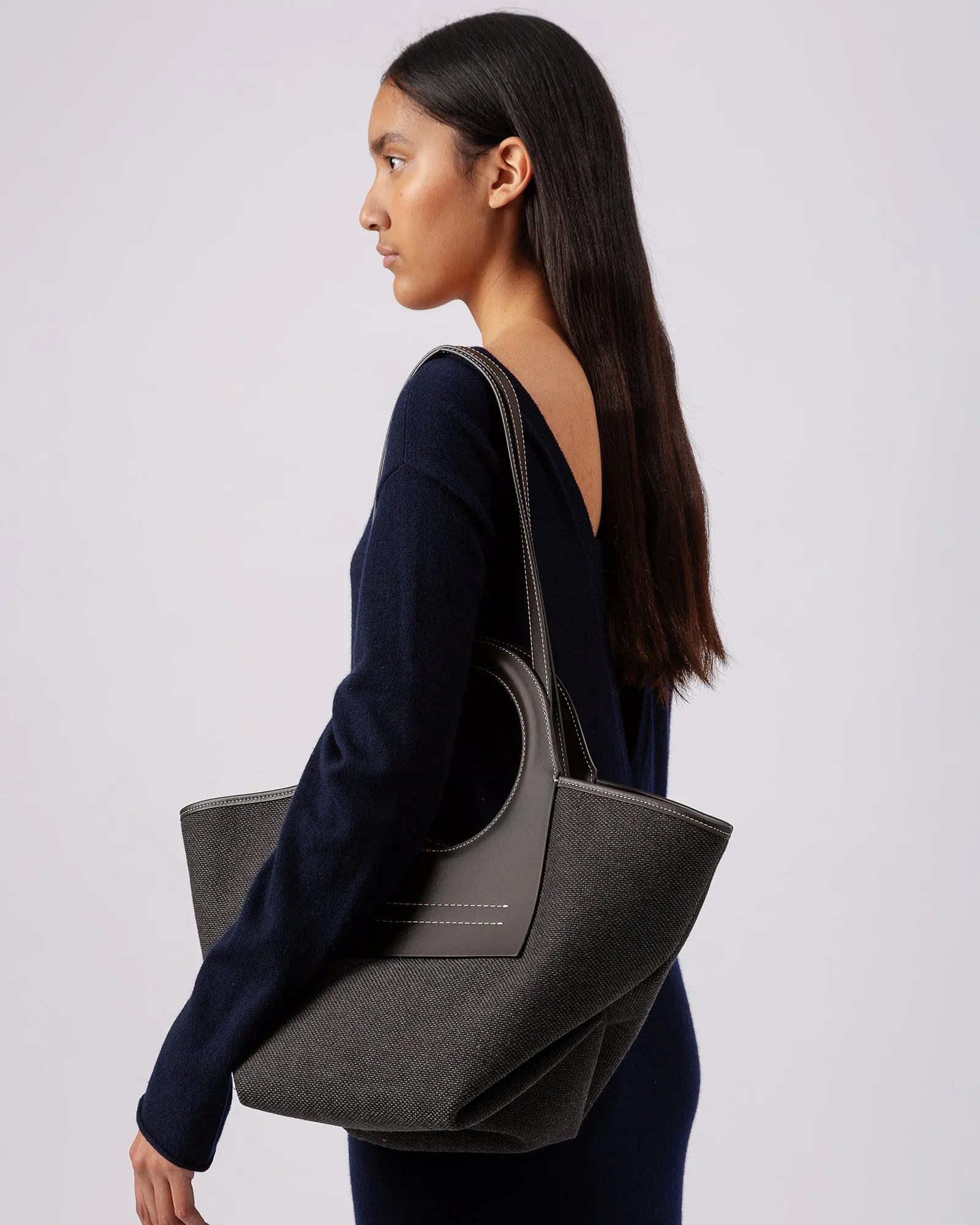 CALA S WINTER - Leather-trimmed Thick Textile Tote Bag sold by Hereu Studio
