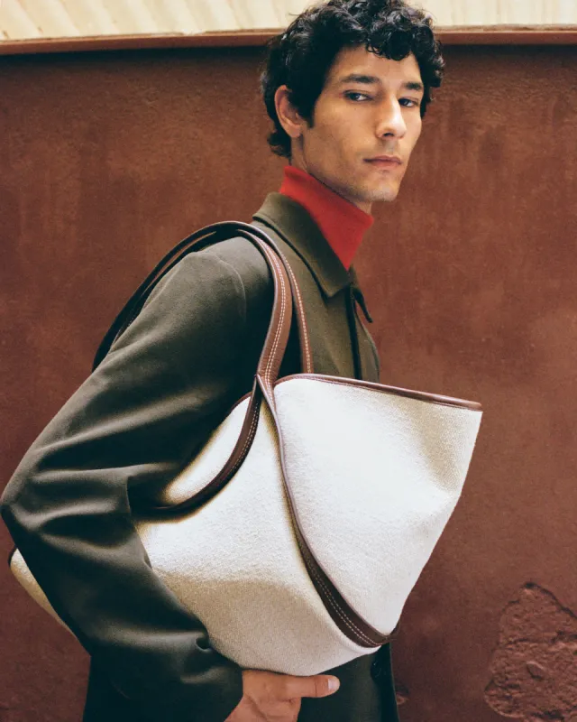 CUBER - Leather-Trimmed Canvas Basket sold by Hereu Studio