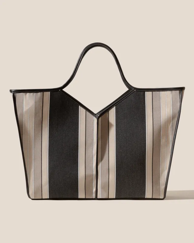 CALELLA SQUARED STRIPES - Leather-trimmed Tote Bag made by Hereu Studio