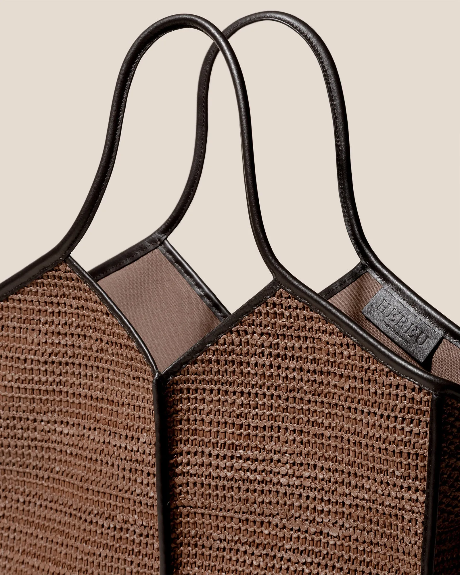 CALELLA SQUARED MEDIUM RAFFIA - Leather-trimmed Tote Bag sold by Hereu Studio product image thumbnail 2