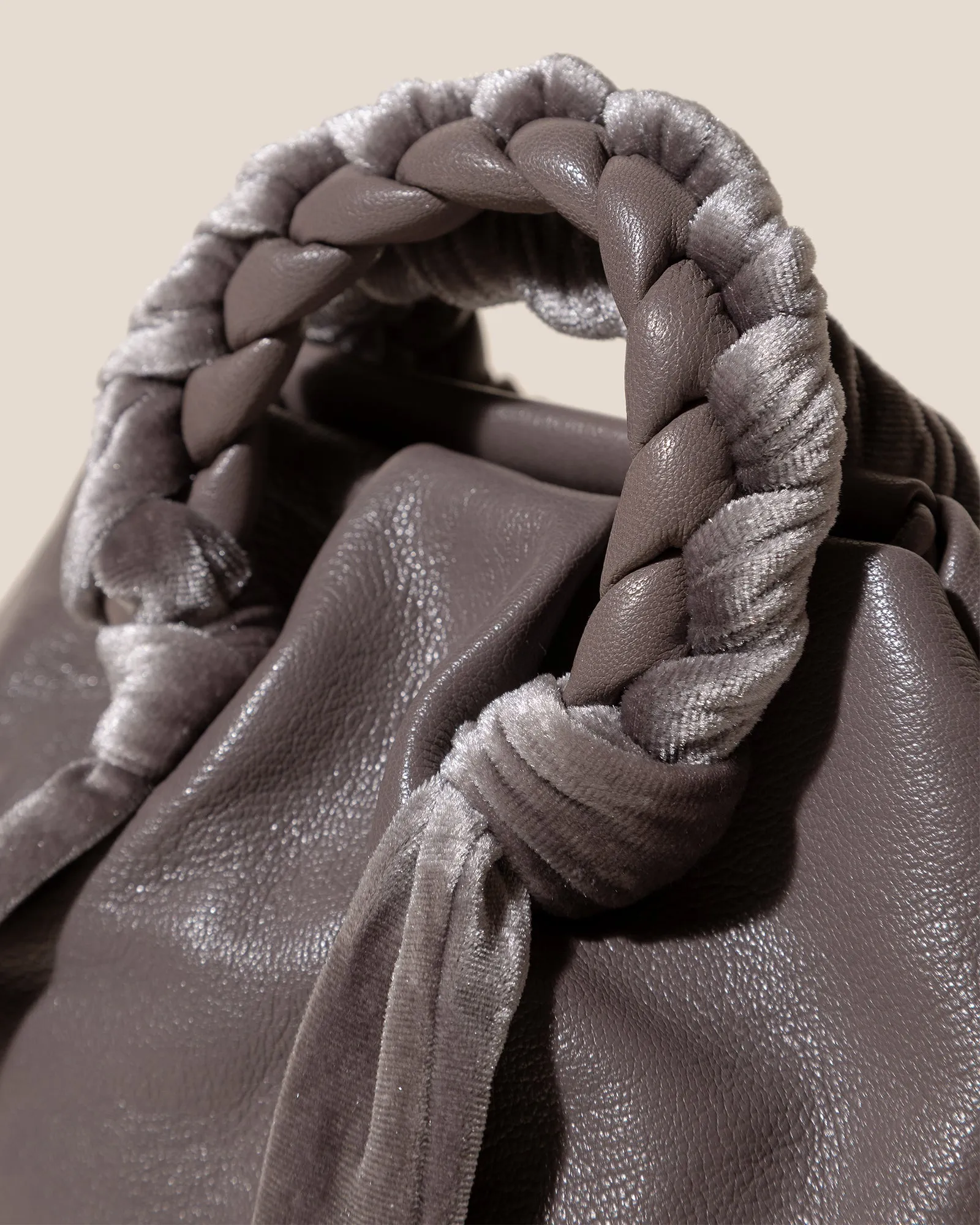 BOMBON VELVET FOULARD - Plaited-handle Leather Handbag sold by Hereu Studio product image thumbnail 2