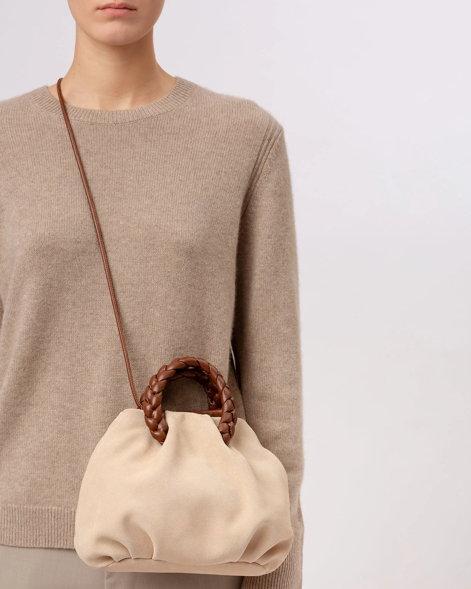 BOMBON M SUEDE - Medium Plaited-handle Leather Handbag sold by Hereu Studio product image thumbnail 5